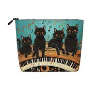 Dwvtfsm Gatti sdraiati sul pianoforte borsa per il trucco per le donne, impermeabile in lino da viaggio, organizer leggero con cerniera, borsa da toeletta da viaggio organizer per pennelli da trucco