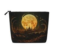 Dwvtfsm Golden Moon - Trousse per trucchi da donna, impermeabile, in lino, organizer per cosmetici, leggera, con cerniera, organizer per pennelli da trucco