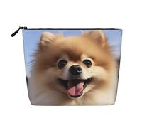 Dwvtfsm Happy Pomeranian - Trousse per trucchi da donna, impermeabile, in lino, da viaggio, leggera, con cerniera, organizer per pennelli da trucco