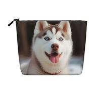 Dwvtfsm Husky Borsa per il trucco con cane piccante per donne, organizer per cosmetici da viaggio in lino impermeabile leggero con cerniera borsa da toilette organizer per pennelli da trucco