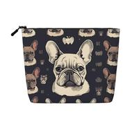 Dwvtfsm I Love French Bulldog Trousse per il trucco da donna, impermeabile, in lino, organizer per cosmetici da viaggio, leggero, con cerniera, organizer per pennelli da trucco