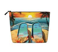 Dwvtfsm Infradito e scena tropicale spiaggia borsa per il trucco per le donne, impermeabile in lino da viaggio, organizer per cosmetici leggero con cerniera, borsa da toilette da viaggio organizer per