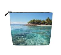 Dwvtfsm Isola delle Fiji e mare trasparente borsa per il trucco per le donne, impermeabile, in lino, organizer per cosmetici da viaggio, leggera, con cerniera, organizer per pennelli da trucco