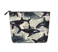 Dwvtfsm Killer Whale - Trousse per trucchi da donna, impermeabile, in lino, organizer per cosmetici, con cerniera, leggera, organizer per pennelli da trucco