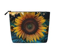 Dwvtfsm La più bella borsa per il trucco con girasole per le donne, organizer da viaggio in lino impermeabile leggero con cerniera da viaggio borsa da toilette organizer per pennelli da trucco