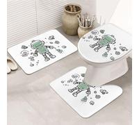 DWVTFSM Line Robot - Set di 3 tappetini da bagno antiscivolo con contorno a forma di U, tappetini da bagno assorbenti in microfibra, lavabili, decorazione per vasca da bagno e doccia