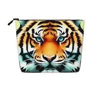 Dwvtfsm Little Fat Tiger Head - Borsa per il trucco da donna, impermeabile, in lino, da viaggio, leggera, con cerniera, organizer per pennelli da trucco