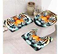 DWVTFSM Little Fat Tiger Head - Set di 3 tappetini da bagno antiscivolo con contorno a forma di U, tappetini da bagno assorbenti in microfibra, lavabili, per vasca da bagno, doccia, decorazione per
