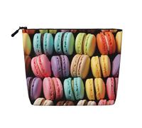 Dwvtfsm Macaron - Borsa per il trucco da donna, con motivo biscotti aromatizzati, impermeabile, in lino, da viaggio, leggera, con cerniera, organizer per pennelli da trucco
