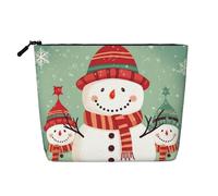 Dwvtfsm Merry Christmas - Borsa per il trucco con pupazzo di neve, da donna, impermeabile, in lino, da viaggio, leggera, con cerniera, organizer per pennelli da trucco