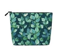 Dwvtfsm Modello con foglie verdi su sfondo blu borsa per il trucco per le donne, organizer da viaggio in lino impermeabile leggero con cerniera da viaggio borsa da toilette organizer per pennelli da