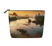 Dwvtfsm Paesaggi con i fiumi Borsa per il trucco per le donne, impermeabile in lino da viaggio, organizer per cosmetici leggero con cerniera, borsa da toeletta da viaggio organizer per pennelli da