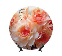 DWVTFSM Peonia Pesca Bone China Piatto Decorativo Arte Ceramica Piatto Decorativo Con Espositore 10 "Ornamento In Ceramica Fatto A Mano Per La Decorazione Della Parete Dell'ufficio