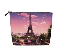 Dwvtfsm Pink Paris - Trousse per trucchi da donna, impermeabile, in lino, organizer per cosmetici, leggera, con cerniera, organizer per pennelli da trucco