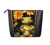 Dwvtfsm Rana seduta all'interno della cerniera con fiori all'interno borsa per il trucco per le donne, organizer per cosmetici da viaggio in lino impermeabile leggero con cerniera borsa da toilette