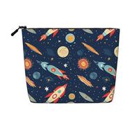 Dwvtfsm Rocket In Space - Borsa per il trucco da donna, impermeabile, in lino, organizer per cosmetici, leggera, con cerniera, organizer per pennelli da trucco