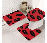 DWVTFSM Set di 3 tappetini da bagno antiscivolo con contorno a forma di U, tappetini da bagno assorbenti in microfibra, lavabili, decorazione per vasca da bagno e doccia, motivo labbra rosse e nere