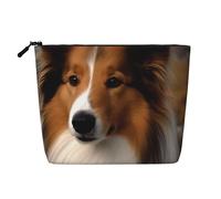 Dwvtfsm Shetland Sheepdog - Trousse per il trucco da donna, impermeabile, in lino, da viaggio, leggera, con cerniera, organizer per pennelli da trucco
