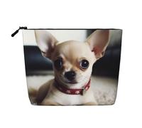 Dwvtfsm Simpatica borsa per il trucco con chihuahua da donna, organizer da viaggio in lino impermeabile leggero con cerniera borsa da toilette organizer per pennelli da trucco