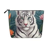 Dwvtfsm Simpatica borsa per il trucco con tigre bianca da donna, organizer per cosmetici da viaggio in lino impermeabile leggero con cerniera borsa da toilette organizer per pennelli da trucco