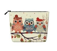 Dwvtfsm Simpatica borsa per il trucco da donna, con gufetti natalizi su un ramo, impermeabile, in lino, da viaggio, organizer per cosmetici, leggera, con cerniera, organizer per pennelli da trucco