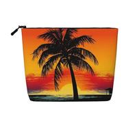 Dwvtfsm Sunset Palm Tree Makeup Bag per le donne, impermeabile lino viaggio cosmetici organizzatore leggero cerniera viaggio toeletta borsa organizer pennelli trucco borsa portaoggetti