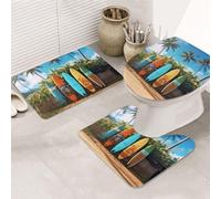 DWVTFSM Surf's Up - Set di 3 tappetini da bagno con tavola da surf, tappetini antiscivolo da doccia con contorno a U, tappetini da bagno assorbenti in microfibra, lavabili, per vasca da bagno, doccia