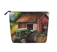 Dwvtfsm Tractor On The Farm - Borsa per il trucco da donna, impermeabile, in lino, organizer per cosmetici, leggera, con cerniera, organizer per pennelli da trucco