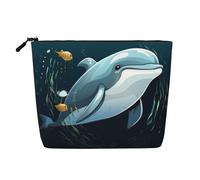 Dwvtfsm Trousse per trucchi da donna, con delfini, in lino, impermeabile, da viaggio, leggera, con cerniera, organizer per pennelli da trucco