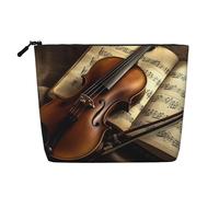 Dwvtfsm Violino e libro trucco borsa per le donne, impermeabile lino viaggio cosmetici organizzatore leggero cerniera viaggio toilette borsa organizzatore pennelli trucco borsa di immagazzinaggio