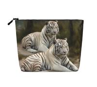 Dwvtfsm White Tigers - Trousse per trucchi da donna, impermeabile, in lino, organizer per cosmetici, leggera, con cerniera, organizer per pennelli da trucco