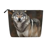 Dwvtfsm Wild Wild Grey Wolf - Trousse per il trucco da donna, impermeabile, in lino, organizer per cosmetici, con cerniera, organizer per pennelli da trucco
