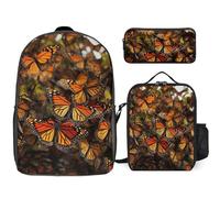DWVTFSM Zaino da 3 pezzi per donne e uomini, leggero, casual, borsa a tracolla, set con borsa termica per il pranzo e astuccio organizer con farfalle monarca