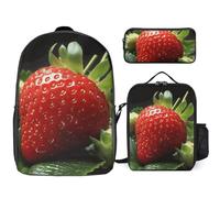 DWVTFSM Zaino da 3 pezzi per donne e uomini, leggero, casual, borsa a tracolla, set con borsa termica per il pranzo e astuccio organizer frutta fragola