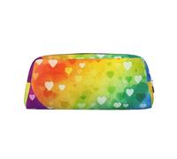 DWVTSLH Astuccio colorato arcobaleno con cuore e cuore di grande capacità astuccio in pelle per cosmetici da ufficio organizer da scrivania portamonete portatile con cerniera borsa da toilette per