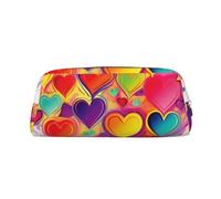 DWVTSLH Astuccio per matite con cuore colorato Astuccio per matite di grande capacità Borsa cosmetica in pelle Organizer da scrivania per ufficio Portamonete Portatile con Cerniera Borsa da toilette