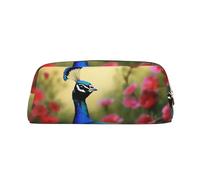 DWVTSLH Astuccio per matite con fiori di pavone Astuccio per matite di grande capacità Borsa cosmetica in pelle Organizer da scrivania per ufficio Portamonete Portatile con Cerniera Borsa da toilette