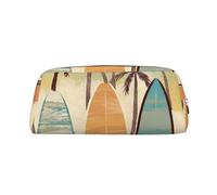 DWVTSLH Astuccio per matite con tavola da surf e palme di grande capacità, in pelle, organizer da scrivania, portamonete, portatile, con cerniera, per viaggi all'aperto, Oro, One Size