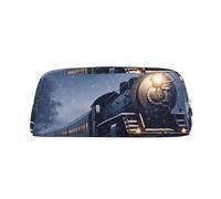 DWVTSLH Astuccio per matite invernale natalizio con treno ferroviario notturno di neve astuccio grande capacità borsa cosmetica in pelle organizer da scrivania per ufficio portamonete portatile con