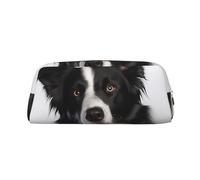 DWVTSLH Astuccio portamatite Border Collie, grande capacità, in pelle, per cosmetici, ufficio, scrivania, portamonete, portatile, con cerniera, per viaggi all'aperto, Argento, One Size