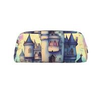 DWVTSLH Astuccio portamatite con castello delle fiabe, astuccio in pelle di grande capacità, per cosmetici, ufficio, scrivania, portamonete, portatile, con cerniera, per viaggi all'aperto, Oro, One