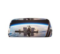DWVTSLH Astuccio portamatite con immagine della stazione spaziale internazionale, astuccio in pelle per cosmetici, organizer da scrivania per ufficio, portamonete, portatile, con cerniera, per viaggi
