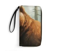 DWVTSLH Brown Bear Water and Trees - Portafogli lunghi in pelle con cerniera, per uomini e donne, porta carte di credito con cavo, essenziale per viaggi, ufficio e shopping