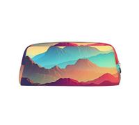 DWVTSLH Color Mountain Gradient Pencil Pouch Large Capacity Pencil Case Leather Cosmetic Bag Office Desk Organizer Coin Pouch Portable Zipper Toiletry Bag per viaggi all'aperto, Oro, One Size