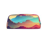 DWVTSLH Color Mountain Gradient Pencil Pouch Large Capacity Pencil Case Leather Cosmetic Bag Office Desk Organizer Coin Pouch Portable Zipper Toiletry Bag per viaggi all'aperto, Argento, One Size