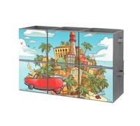 DWVTSLH Confezione da 6 scatole portaoggetti a cubo con stampa dell'isola di Cuba, 28 cm, pieghevoli, in tessuto, con manici per organizzare la casa, adatte per guardaroba e giocattoli