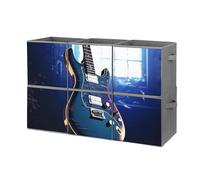 DWVTSLH Confezione da 6 scatole portaoggetti da 28 cm, colore blu, con stampa a forma di chitarra, pieghevoli, in tessuto, con manici per organizzare la casa, adatte per guardaroba e giocattoli