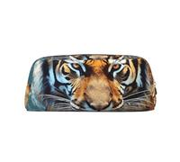 DWVTSLH Cool tiger Pencil Pouch Large Capacity Pencil Case Leather Cosmetic Bag Office Desk Organizer Coin Pouch Portable Zipper Toiletry Bag per Viaggi Outdoor, Oro, One Size