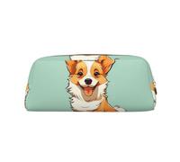 DWVTSLH Corgi, astuccio per matite con cane carino, grande capacità, in pelle, per cosmetici, ufficio, scrivania, portamonete, portatile, con cerniera, per viaggi all'aperto, Oro, One Size