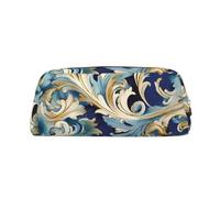 DWVTSLH elegante blu oro fiorentino matita astuccio grande capacità astuccio in pelle borsa cosmetica ufficio scrivania organizzatore portamonete portatile cerniera borsa da toilette per viaggi